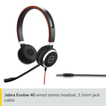 Jabra Evolve 40 MS Mono Headphones - Microsoft Certified Headphones for VoIP Softphone with Passive Noise Cancellation - USB Cable with Controller - Black
