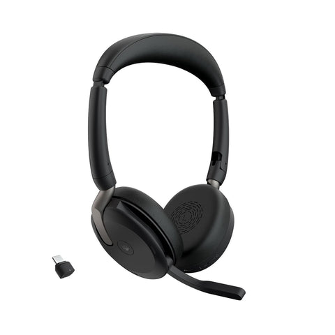 Jabra Evolve2 65 Flex Wireless Bluetooth Stereo Headset with ClearVoice Noise Cancelling Technology and Hybrid ANC - MS Teams Certified - Black