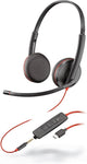 Plantronics Blackwire C3225 Stereo Headset with USB-C & 3.5mm Connection, Noise Cancelling, Soundguard and Flexible Microphone Arm - Black
