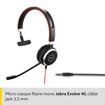 Jabra Evolve 40 MS Mono Headphones - Microsoft Certified Headphones for VoIP Softphone with Passive Noise Cancellation - USB Cable with Controller - Black