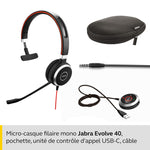 Jabra Evolve 40 MS Mono Headphones - Microsoft Certified Headphones for VoIP Softphone with Passive Noise Cancellation - USB Cable with Controller - Black