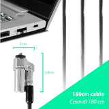 Câble de sécurité PC de 1,8 m, Nano Saver, Acier antivol pour Ordinateur Portable, Emplacement de sécurité Kensington Nanosaver, 2 clés, Verrouillage de Protection Nano Saver, revêtement PVC
