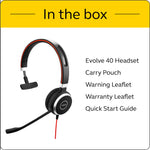 Jabra Evolve 40 MS Mono Headphones - Microsoft Certified Headphones for VoIP Softphone with Passive Noise Cancellation - USB Cable with Controller - Black