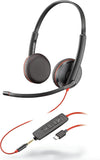 Plantronics Blackwire C3225 Stereo Headset with USB-C & 3.5mm Connection, Noise Cancelling, Soundguard and Flexible Microphone Arm - Black
