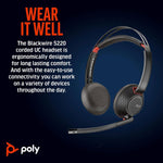 Plantronics Poly Blackwire 5220 - Caque Filaire (Stéréo, USB-A + Jack 3,5mm, Télécommande) Black