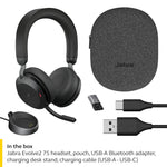 Jabra Evolve2 75 PC Wireless Headset with 8-Microphone Technology - Dual Foam Stereo Headphones with Advanced Active Noise Cancelling, USB-C Bluetooth Adapter and MS Teams-Compatibility - Black