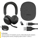 Jabra Evolve2 75 PC Wireless Headset with 8-Microphone Technology - Dual Foam Stereo Headphones with Advanced Active Noise Cancelling, USB-C Bluetooth Adapter and MS Teams-Compatibility - Black